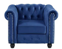 Set of 2 Velvet Chesterfield Chair for Living Room in Blue