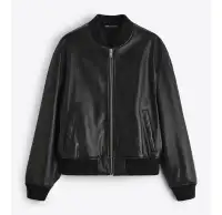Zara 100% vrai cuir real leather coat manteau biker jacket veste