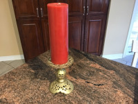FANCY BRASS CANDLE HOLDER + CANDLE