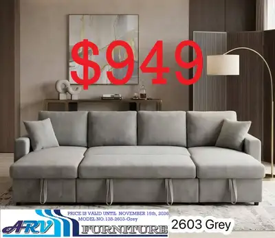 SOFA BED BEDROOM U SHAPE CHENILLE ARV FURNITURE MISSISSAUGA, View more