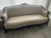 Fluted back genuine leather antique - newly reupholstered