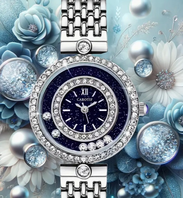 Silver watch with navy face and rhinestones in Jewellery & Watches in Ottawa