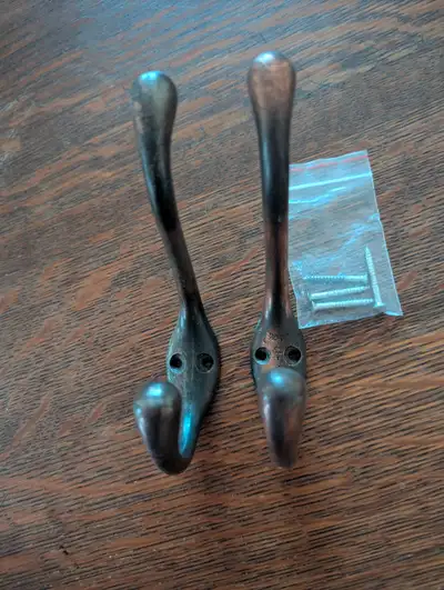 Two Copper Coloured Dual Coat Hooks, View more