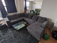 MOVE OUT SALE -Large Sectional Couch - grey - small bleach stain