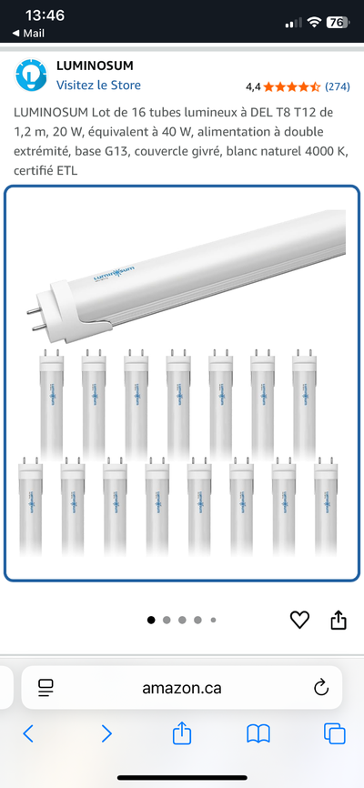 LUMINOSUM Lot de 16 tubes lumineux à DEL T8 T12 de 1,2 m, 20 W,, View more