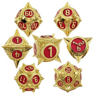 New Solid Metal 7-piece Polyhedral Red/Yellow Gold DnD Dice Set