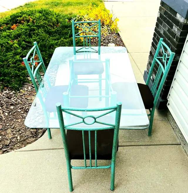Rare*Turquoise Metal Glass Dining Table Chairs Dining Set62863268055042121
