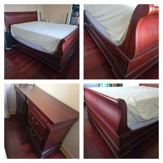 Lit queen en bois + 2 table de chevet  valeur $3500 + taxes vent in Beds & Mattresses in City of Montréal - Image 2