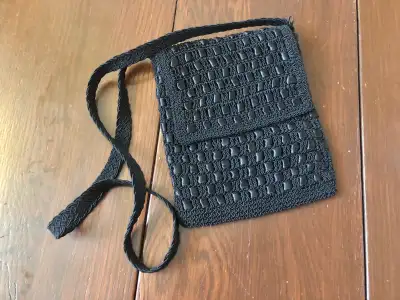 Black Purse Crossbody Ribbon Bag Zipper Travel Outfit Strap , View more