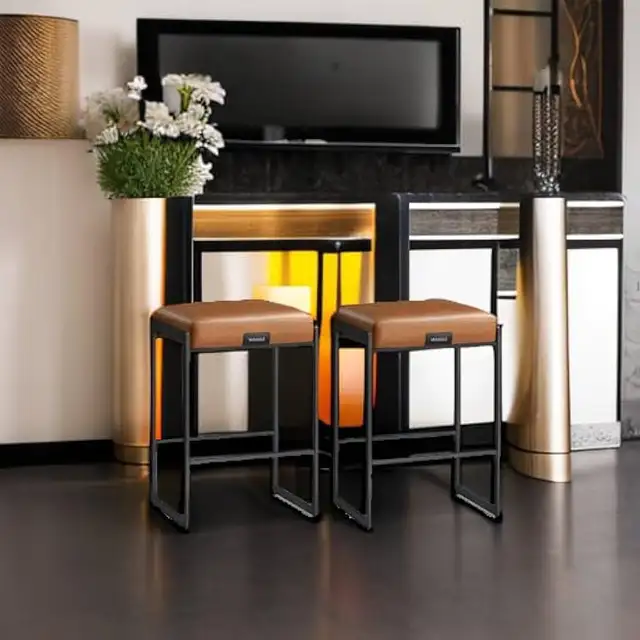 Kitchen Counter Stool, Synthetic Leather with Stitching, Mid-Cen in Chairs & Recliners in Markham / York Region - Image 8