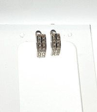 14 Karat White Gold w Cubics Hoop Earrings $175