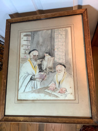 Ant/Vt 1936 Judaica Watercolour Ptg by Artist Will J. Borrovitz 