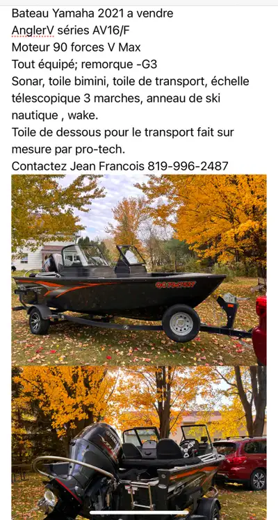 Bateau Yamaha 2021 AnglerV Moteur V Max 90 forces Anneau pour ski nautique, wake Échelle rétractable...