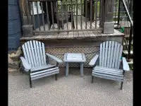 Muskoka chairs steel frames with wood & table