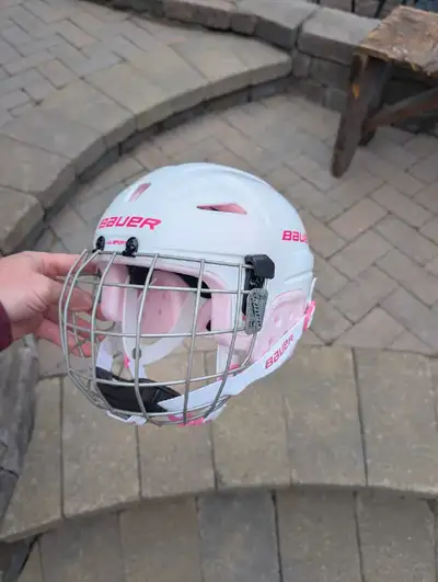 Bauer Lil' Sport Hockey Helmet & Cage Combo, Youth, White & Pink, View more