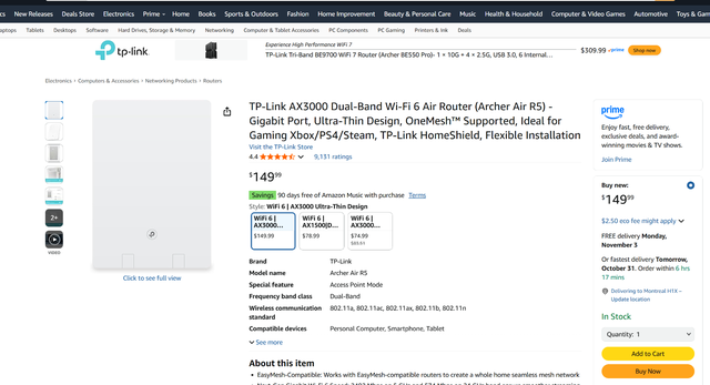 TP-Link AX3000 Wi-Fi 6 Air Router - Archer Air R5 Gigabit - 8mm in Networking in City of Montréal - Image 5