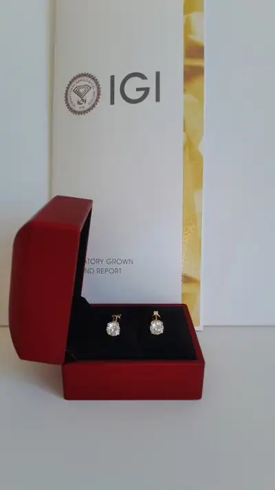 New Certified $5,020 2.01ct Lab Diamond Stud Earrings 14K Gold Y, View more