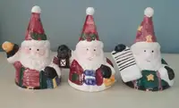 Trio of ceramic Santa Claus bells holiday decor