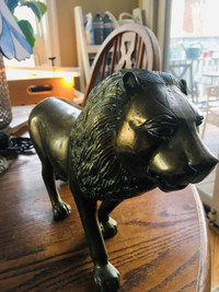 Vintage heavy cast brass lion statue