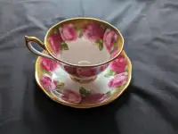 Antique Royal Albert old English rose heavy  gold cup saucer bon