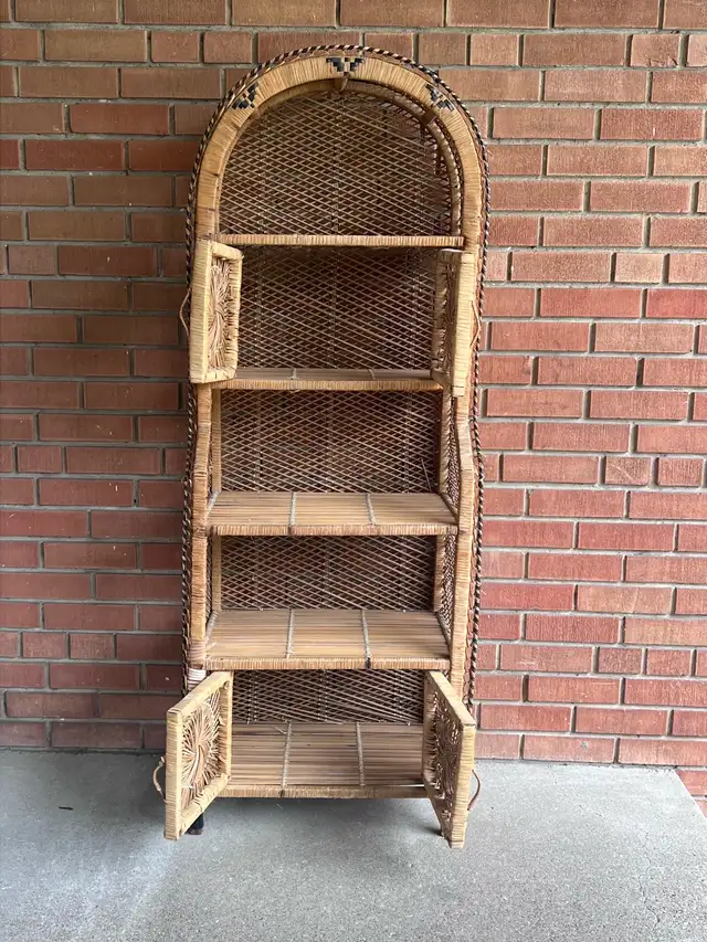 DELIVERY - 1970s Vintage Wicker & Rattan Sunburst Arched Shelf ...