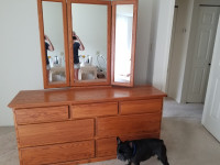 Oak dresser with mirror.