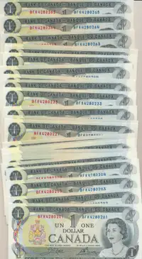 ORIGINAL 65 RARE UNC 1973 CANADIAN $1 SEQUENTIAL BANKNOTES