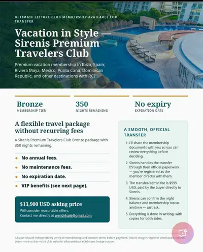 Sirenis Premium Travelers Club Membership — 350 Nights, No fees., View more