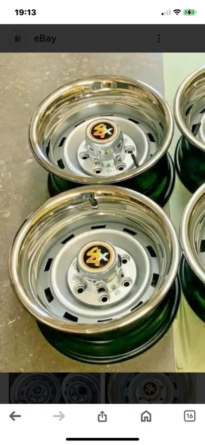 Set of four 15” rims, 6 bolt, off 70’s and 80’s gmc k10 or chevy blazer 4x4, steel rims, 8”, 3 chrom...