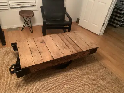 Rustic solid wood cast iron coffee table, View more
