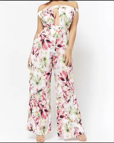Plus size off the shoulder floral jumpsuit, View more