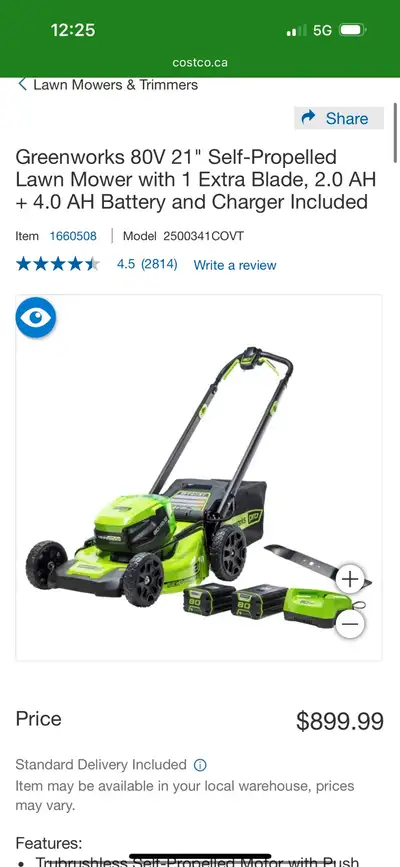 Used 3x Greenworks 80V 21" Self-Propelled Lawn Mower with 1 Extr, View more