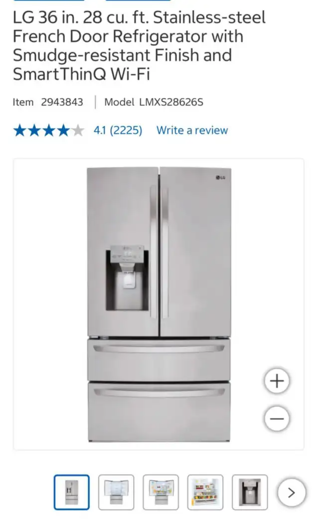 LG 36" 28 cu ft Stainless Steel French door Refrigerator in Refrigerators in Mississauga / Peel Region - Image 3