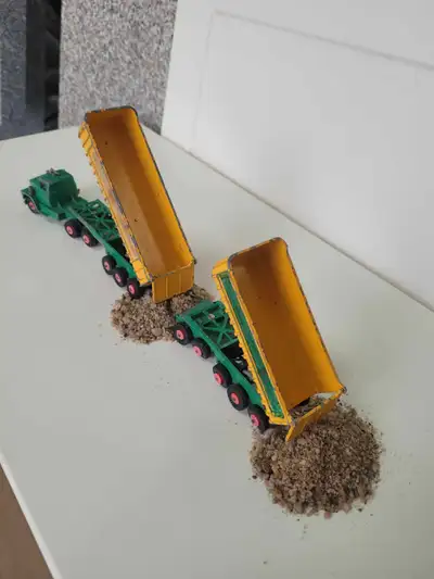 Antique Toy Dump Trailers Lesney , made in England. Will match up well with HO scale electric train...