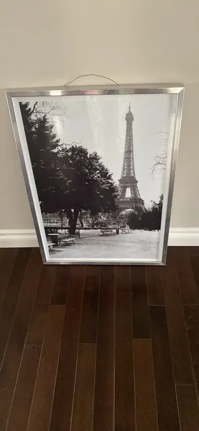 Black and white Eiffel Tower picture in metal frame wall hanging, View more