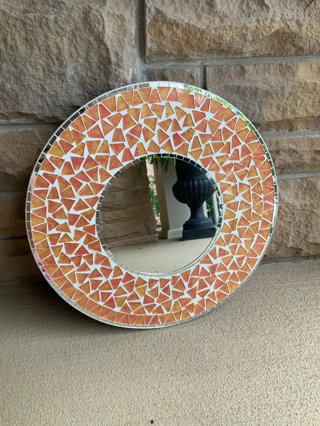 Vintage Early 2000’S Mosaic Tile Orange Round Wall Mirror in Home Décor & Accents in Oakville / Halton Region - Image 3