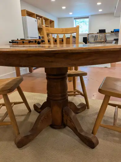 48" Round Solid Oak Table with 4 Chairs, View more