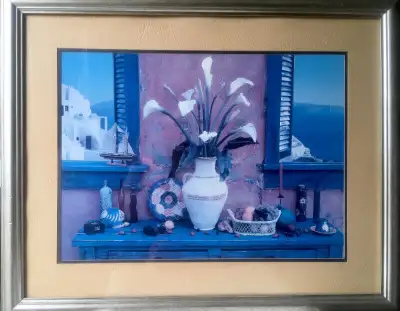 Santorini Spirit Beautiful Blue Pink Art Wall Decor, View more