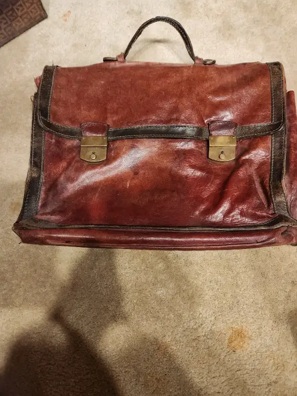 Leather briefcase with wear and tear