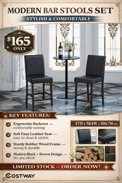 Bar Stools with Rubber Wood Legs & Ergonomic Back,, View more