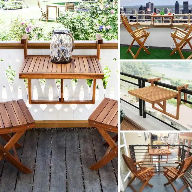 NEW Toronto Balcony Folding 28x23" Deck Table (Interbuild) Teak in Patio & Garden Furniture in Markham / York Region - Image 8