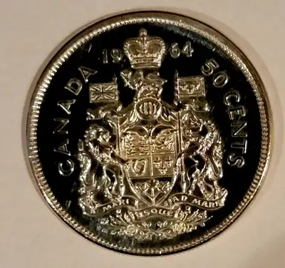 50 Cents, Silver Coin, 1964, Canadian, Circulatrd, View more