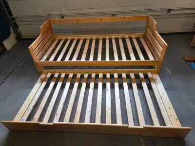 Twin Size Wood Bedframe With Slats and Trundle Dropoff Extra, View more