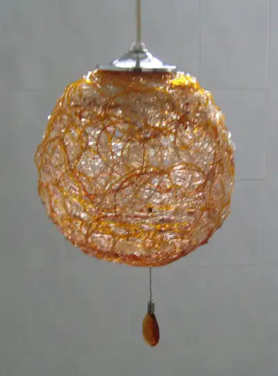 Vintage MCM Spun Lucite Acrylic Spaghetti Hanging Swag Lamp, View more