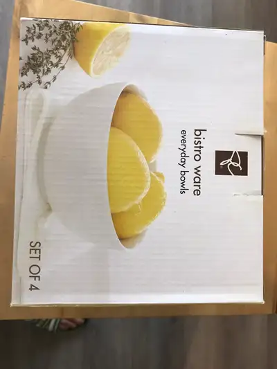 Brand new 6” bowls & 8” plates, 4 cup glass storages, View more