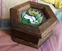 Vintage wood stained glass jewelry box