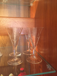 4 stemmed etched glass shot glasses