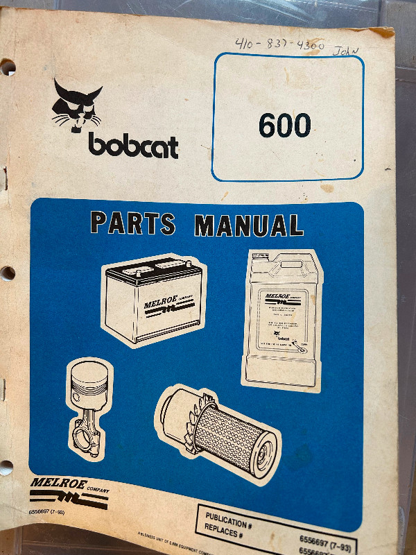 Bobcat 600 series Parts Manual in Heavy Equipment Parts & Accessories in Thunder Bay