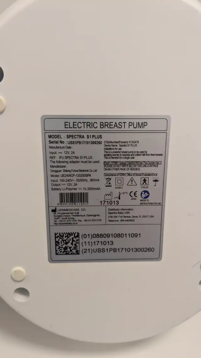 Spectra S1 Plus Double Electric Breast Pump – Motor + Tubing in Feeding & High Chairs in City of Toronto - Image 5