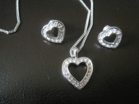 Silver tone Heart Necklace and Earrings Set